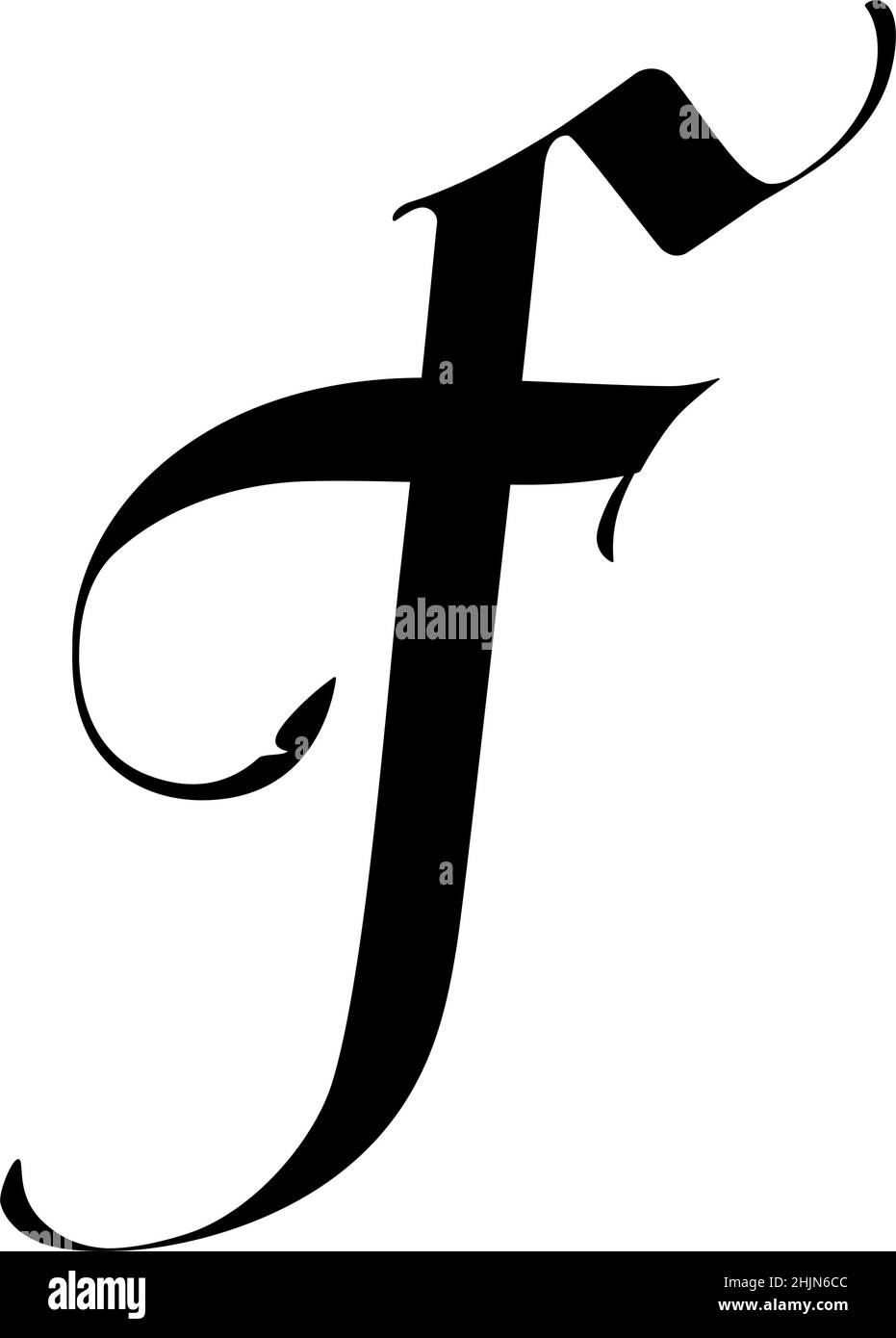 The letter f in the Gothic style. Vector. Old alphabet. The symbol is isolated on a white background. Calligraphic, medieval Latin letter. Logo for th Stock Vector