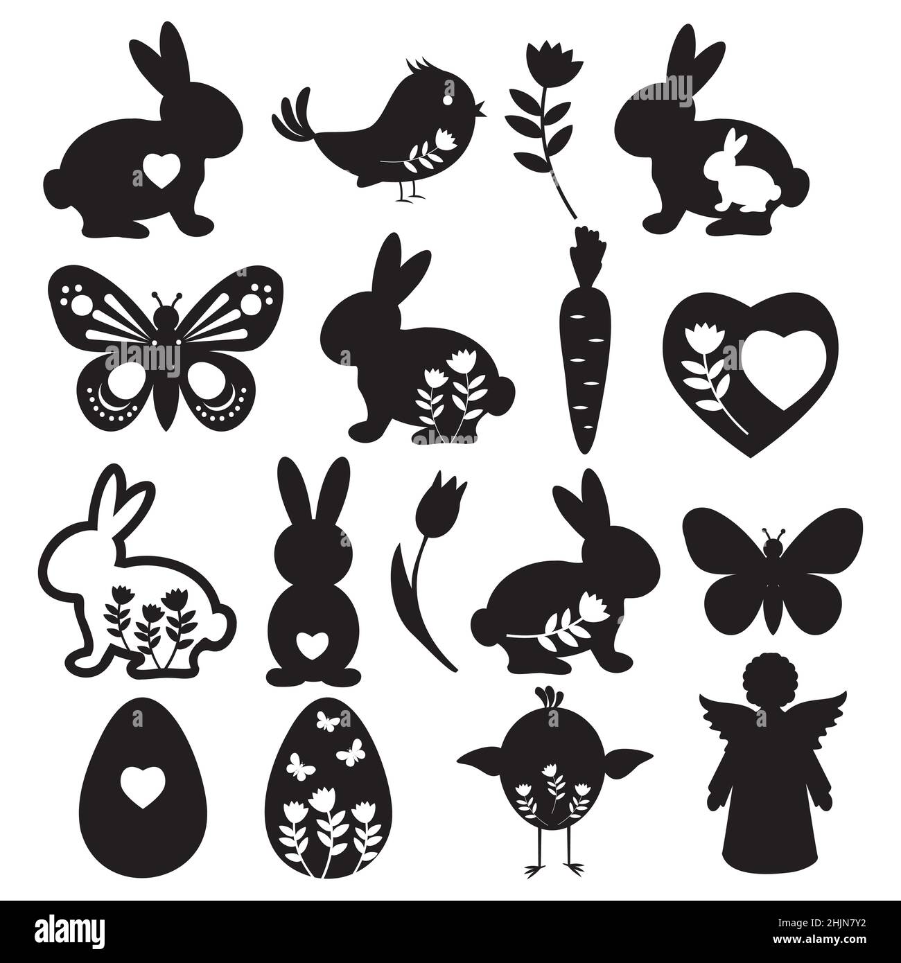 Easter icon set, black silhouette isolated vector illustration Stock ...