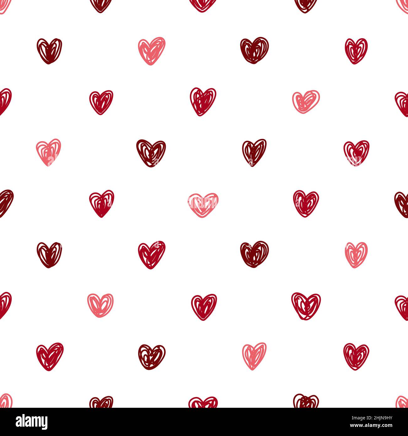 Seamless pattern with hand-drawn hearts. Black and white sketchy