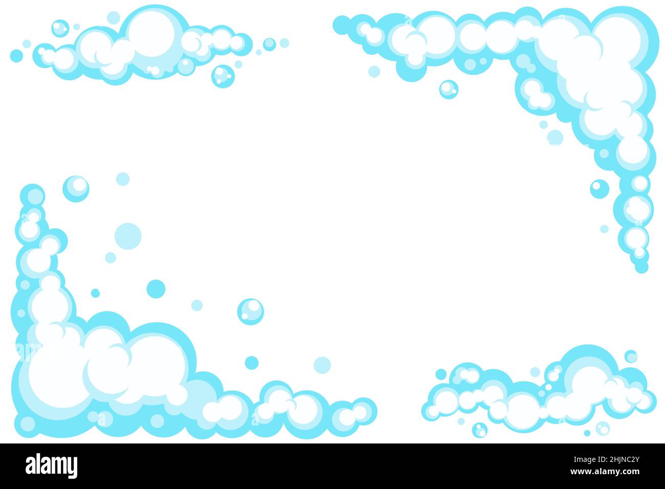 Cartoon soap foam set with bubbles. Light blue suds of bath, shampoo,  shaving, mousse. Vector frame. EPS 10 Stock Vector Image & Art - Alamy