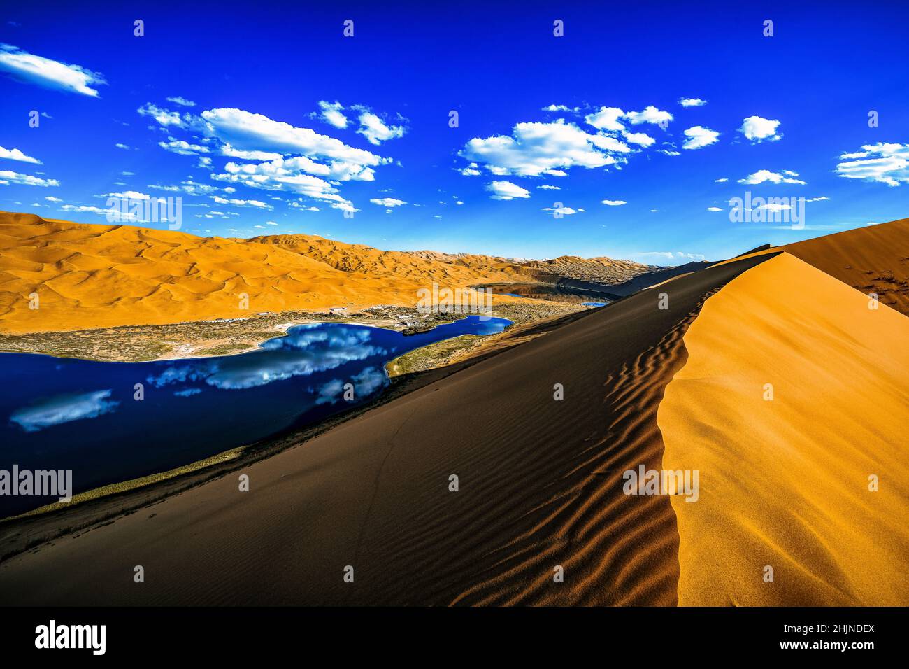 High altitude Landscape Of Dunes And Lake At The Badain Jaran Desert In High altitude Landscape Of Dunes And Lake At The Badain Jaran Desert In