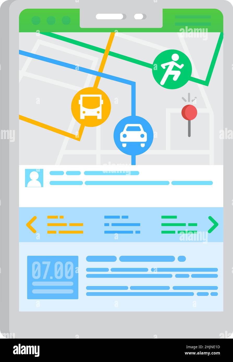 Tracker mobile app icon transport modes in phone Stock Vector