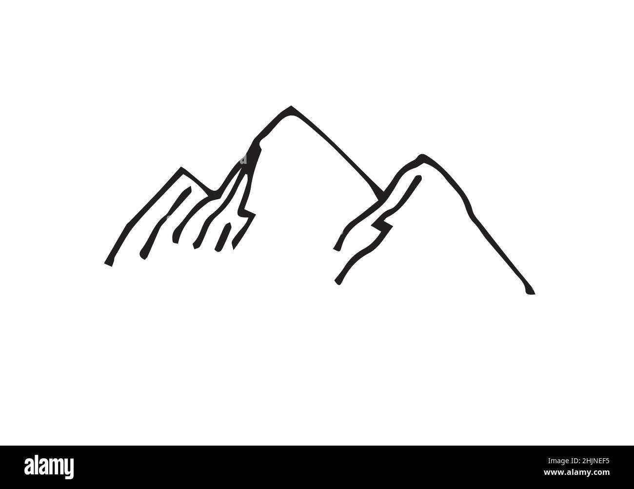 Distant mountain cliff. In the style of contour engraving. Sketch sketch. Hand drawing isolated on white background. Vector Stock Vector