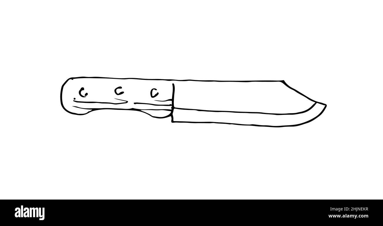 An ordinary utility knife. Outline sketch. Hand drawing is isolated on a white background