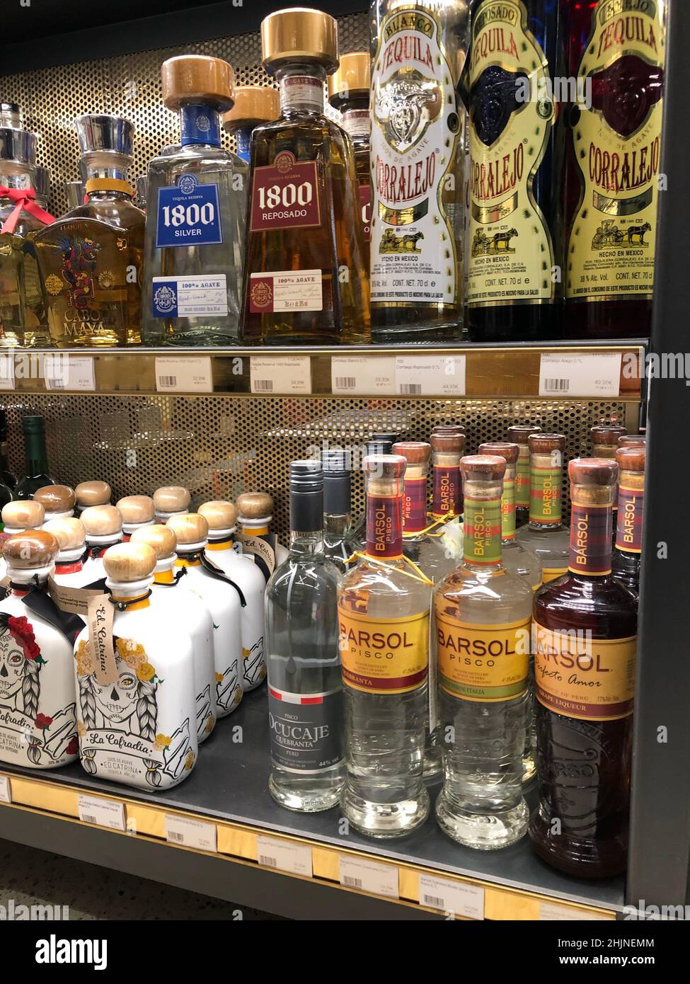 Berlin, Germany. 20th Jan, 2022. Tequila is offered for sale in a department store. The trend toward agave liquor is unmistakable. In 2021, Mexico exported more tequila than ever before, according to the responsible regulatory authority. (to dpa 'Tequila, Verjus and more: Trend drinks 2022') Credit: Gregor Tholl/dpa/Alamy Live News Stock Photo