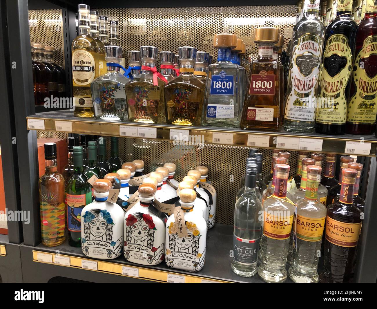 Berlin, Germany. 20th Jan, 2022. Tequila is offered for sale in a department store. The trend toward agave liquor is unmistakable. In 2021, Mexico exported more tequila than ever before, according to the responsible regulatory authority. (to dpa 'Tequila, Verjus and more: Trend drinks 2022') Credit: Gregor Tholl/dpa/Alamy Live News Stock Photo