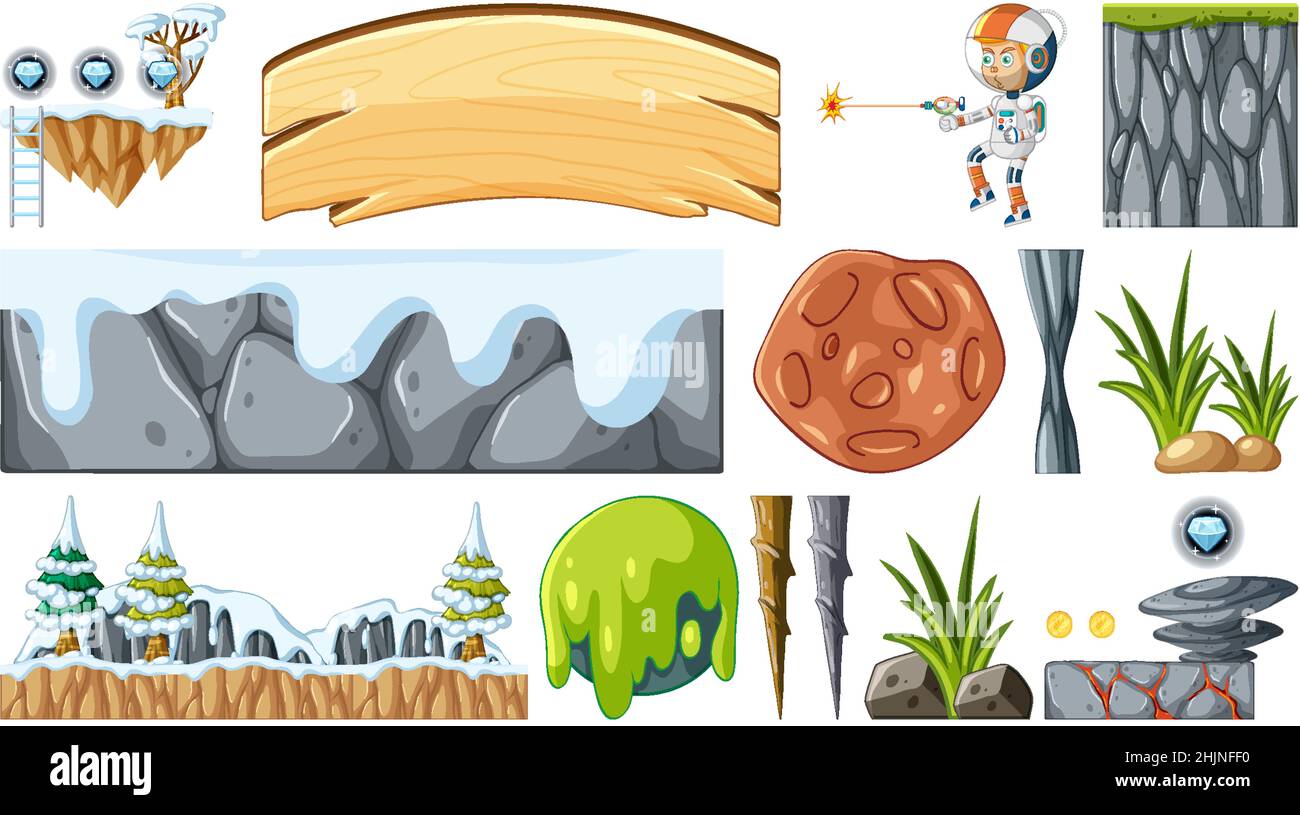 Set of isolated game objects and elements illustration Stock Vector ...
