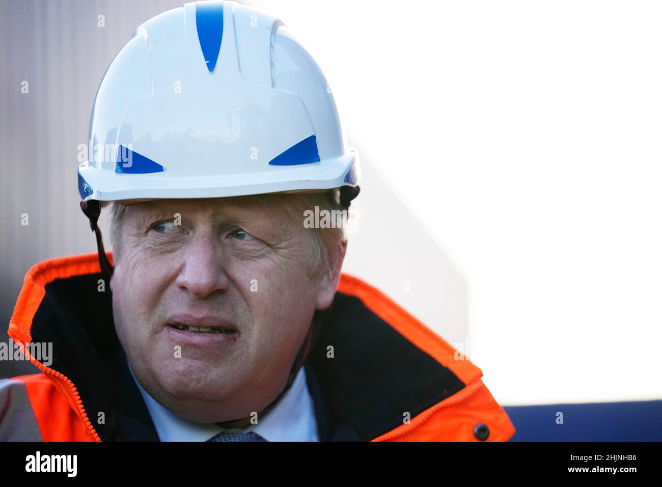 Prime Minister Boris Johnson during a visit to Tilbury Docks in Essex. Picture date: Monday January 31, 2022. Stock Photo