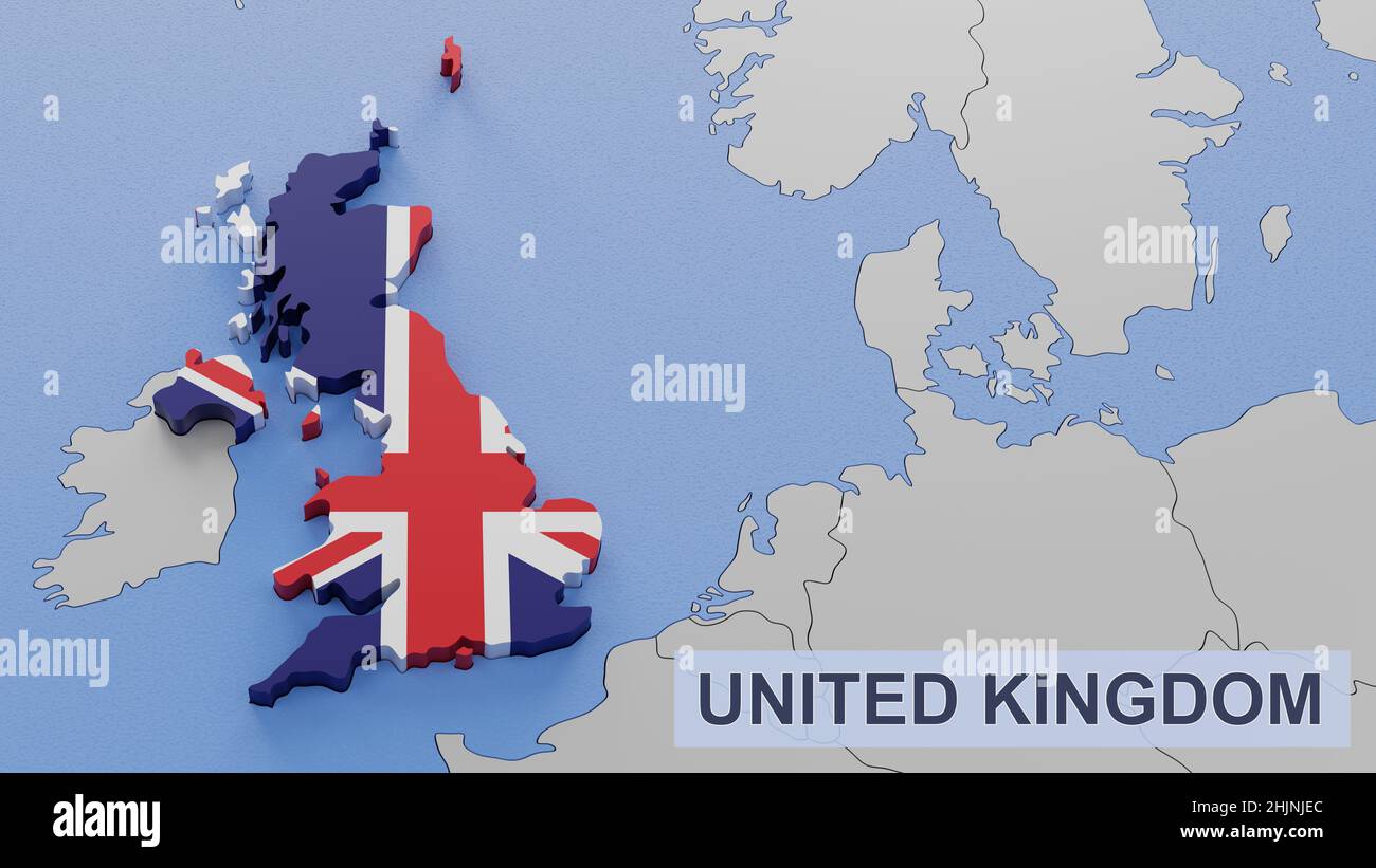 United Kingdom map 3D illustration. 3D rendering image and part of a series. Stock Photo