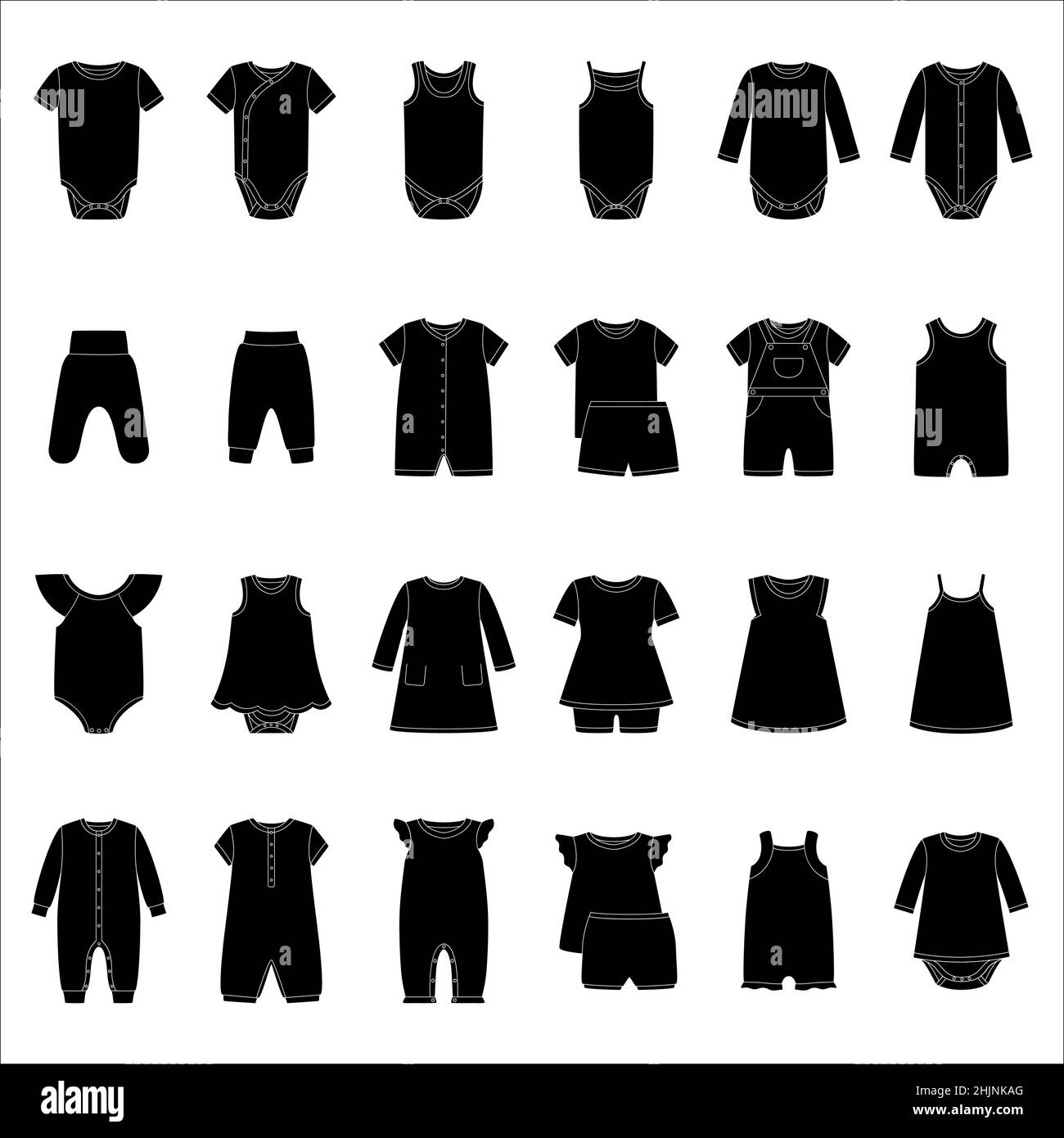 Set of silhouettes of baby clothes, vector illustration Stock Vector