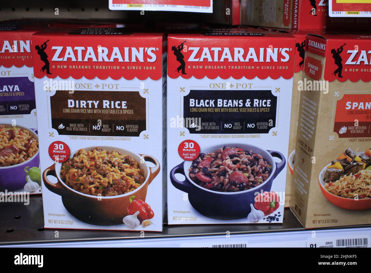 ZATARAIN'S in a box shot closeup at a Dillons grocery store in Kansas Stock Photo