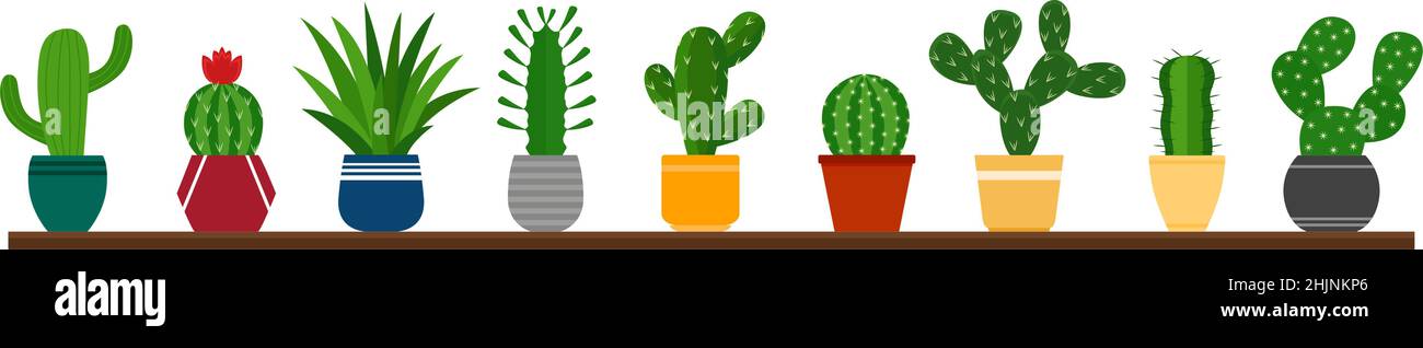 Background with cactuses in pots, vector illustration Stock Vector