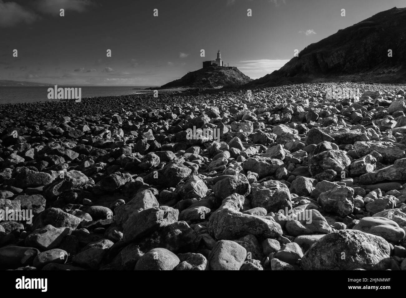Mumbles Lighthouse perched on headland rock, Swansea Wales UK. January 2022 Stock Photo