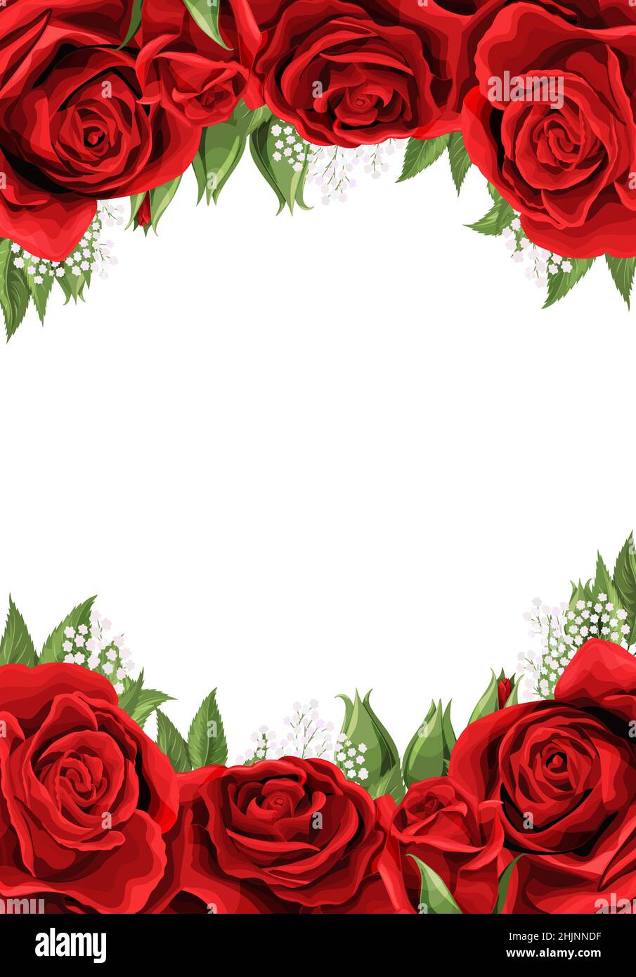 Card Frame With Roses Frame of red blossom rose flowers for greeting card, wedding or ...