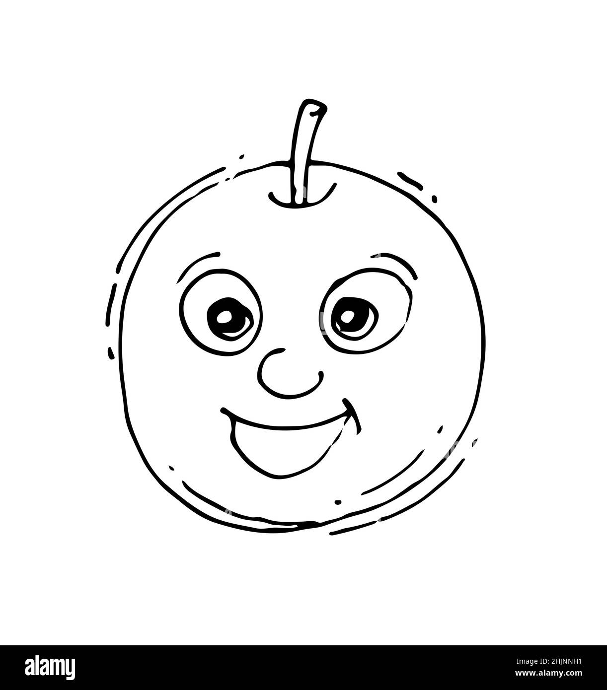 Apple laughs. Funny Face. Cheerful drawing of fruit. Hand drawing