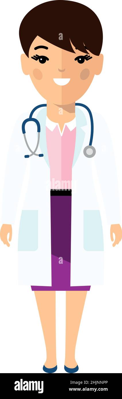 Flat medical illustration with physician in medical clothes with stethoscope. Stock Vector