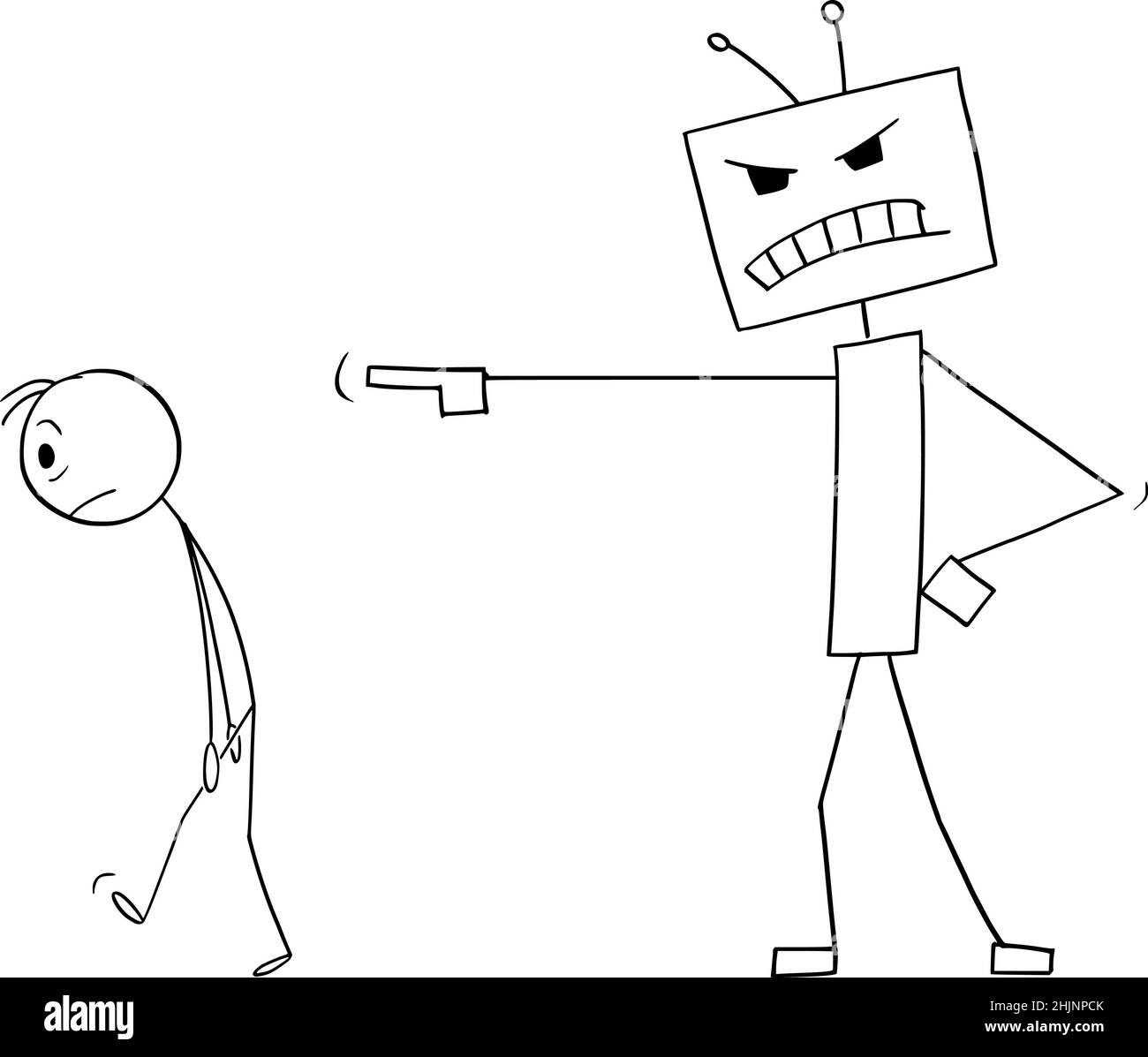 Robot or Artificial Intelligence or AI Expelling Human , Vector Cartoon