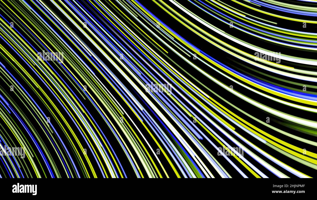 Abstract background of moving multicolored neon lines on black ...