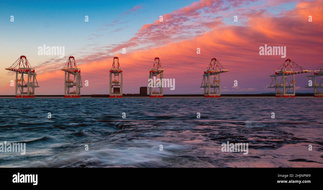 Gantries at a commercial port container terminal Stock Photo - Alamy