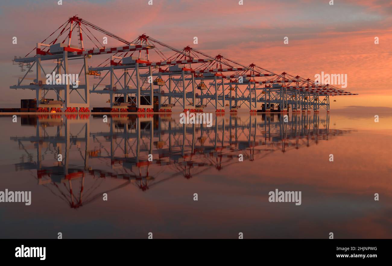 Gantries at a commercial port container terminal Stock Photo - Alamy