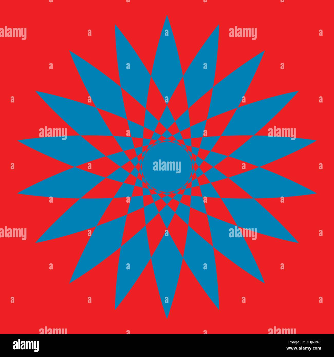 A blue vibrating star shape with a red background. Strong color contrast Stock Vector