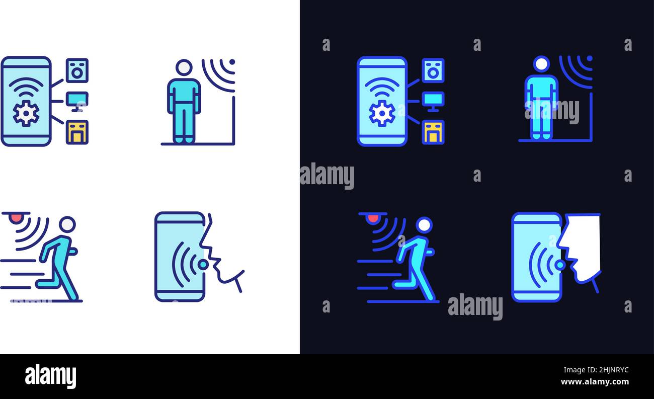 Sensor technology pixel perfect light and dark theme color icons set Stock Vector