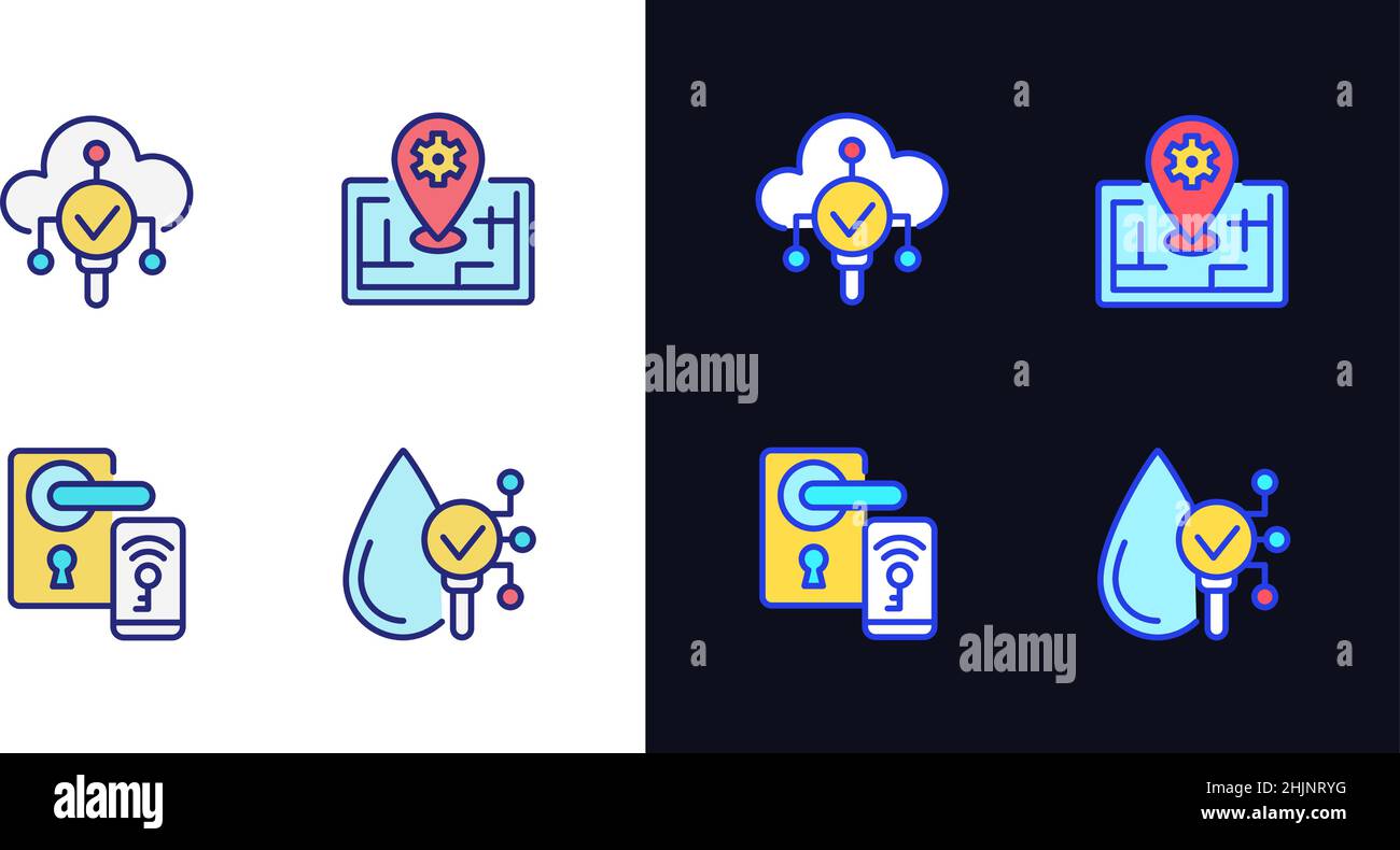 IoT technologies pixel perfect light and dark theme color icons set ...