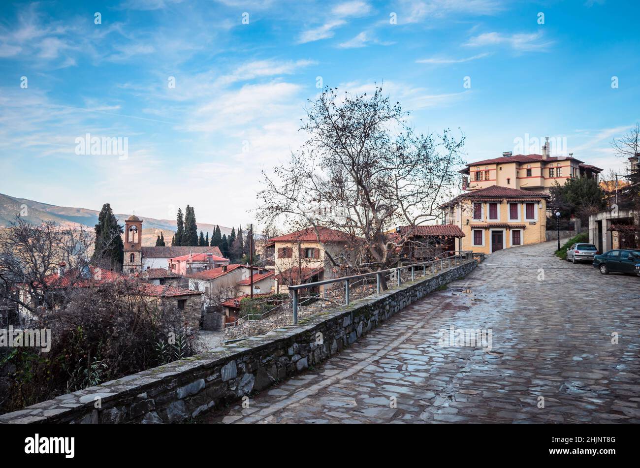 Ampelakia is the historical village of Larissa regional unit, built at the foothill of Kissavos at the entrance to the Tempi valley. Stock Photo