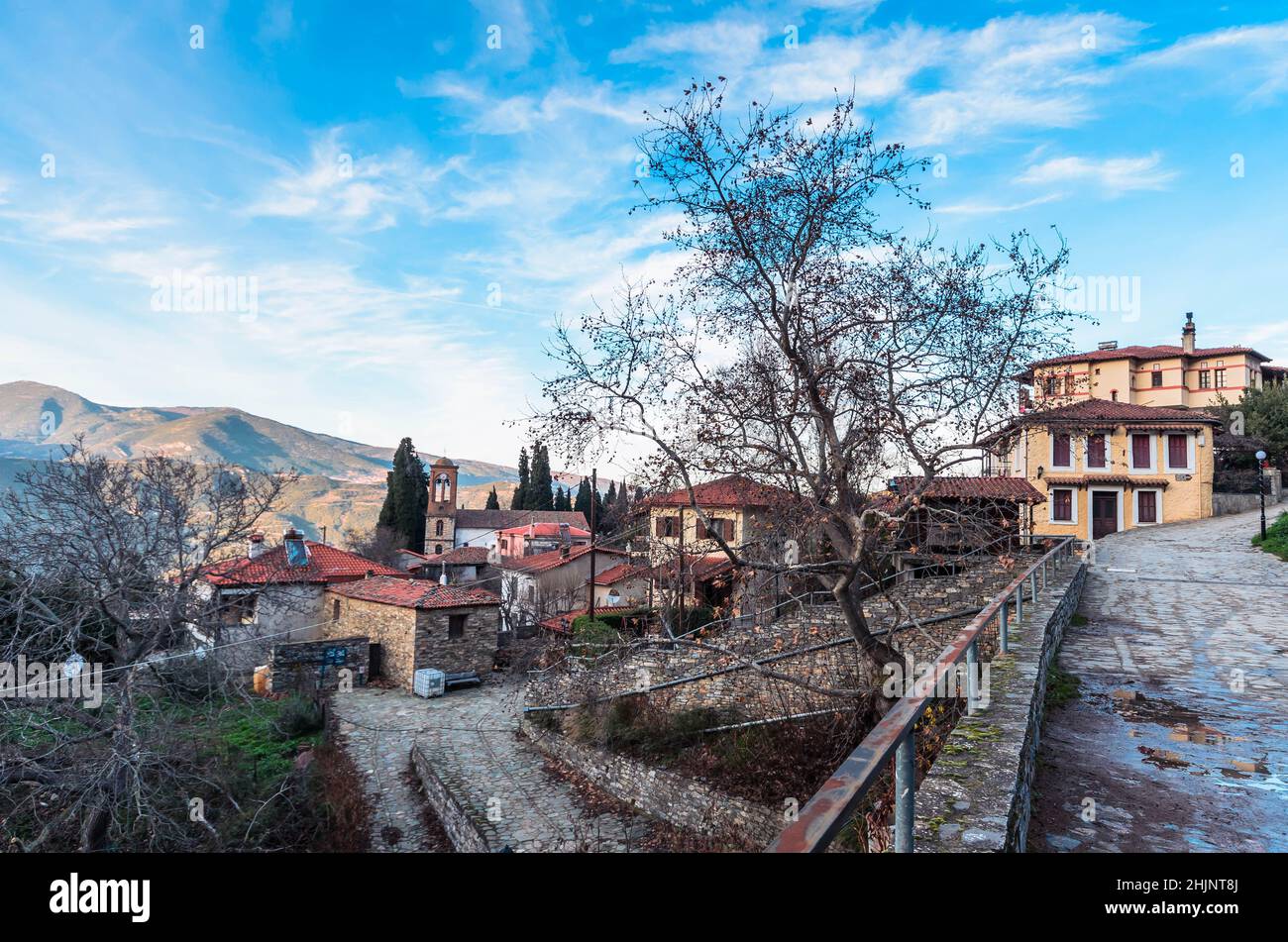 Ampelakia is the historical village of Larissa regional unit, built at the foothill of Kissavos at the entrance to the Tempi valley. Stock Photo