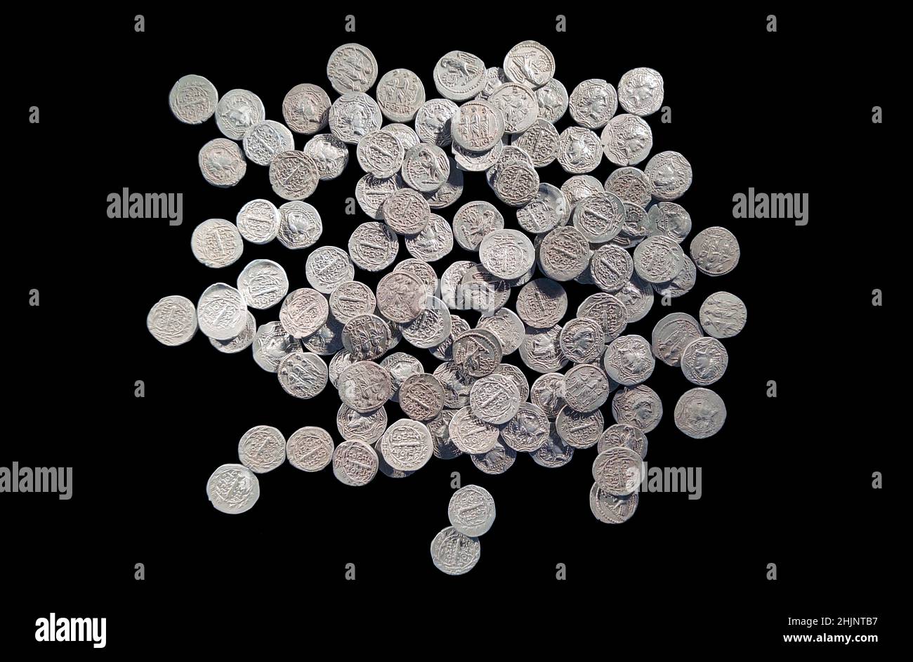 Ancient roman denarius coins over black background Stock Photo