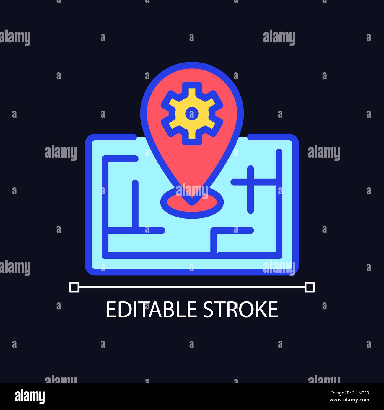 Smart mapping technology pixel perfect RGB color icon for dark theme Stock Vector