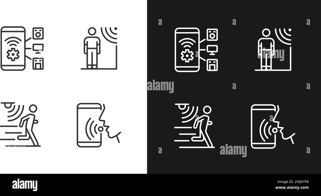 Sensor technology pixel perfect light and dark theme color icons set Stock Vector