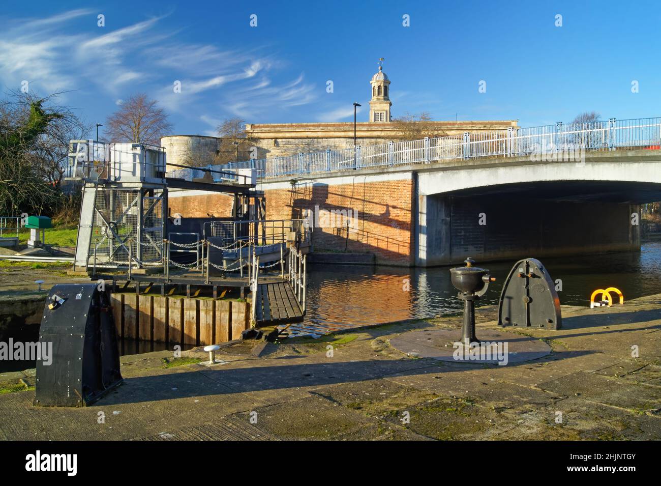 UK, North Yorkshire, York, Castle Mills Lock and Bridge over the River Foss Stock Photo