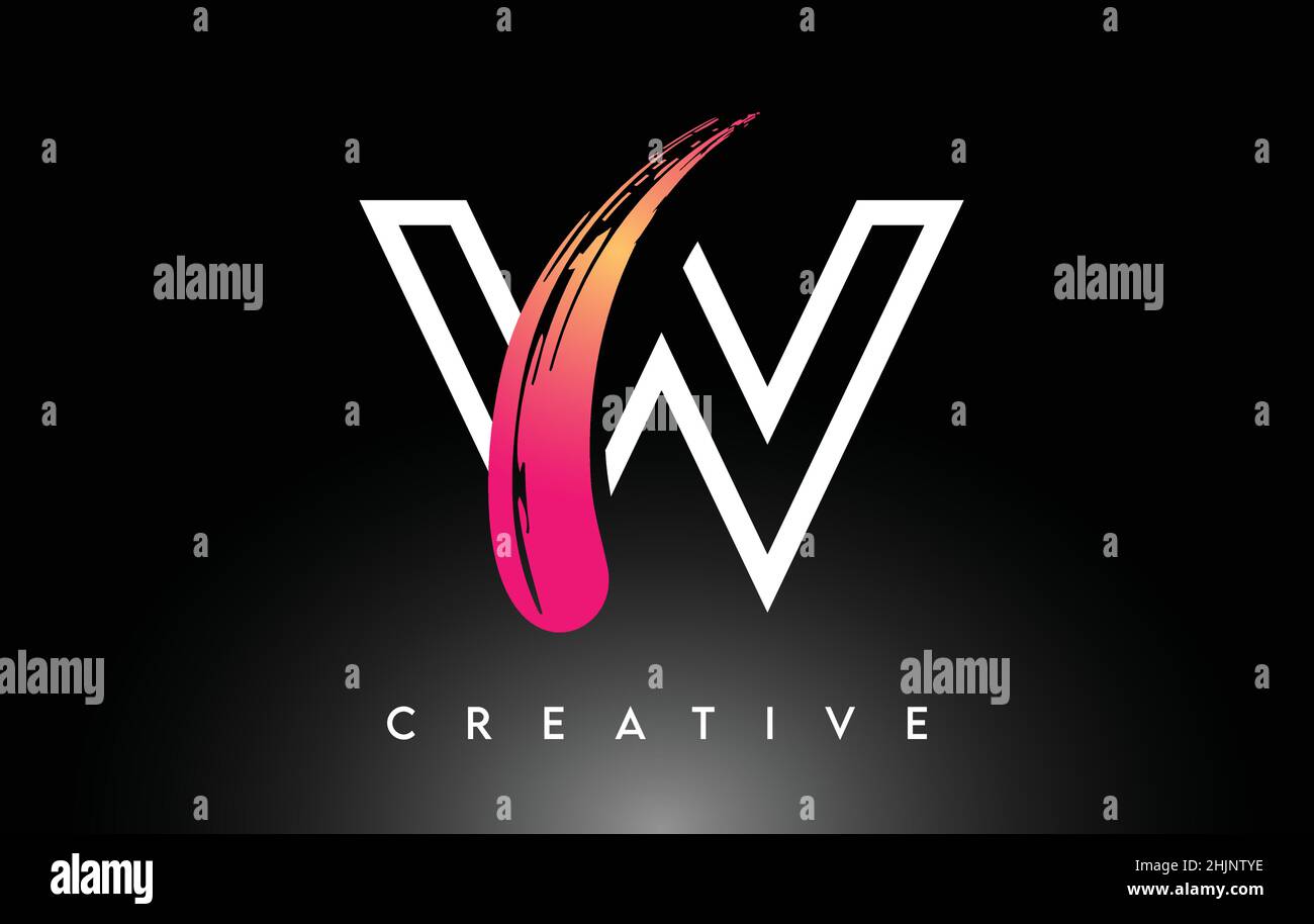 Brush Letter W Logo Design with White Outline and Black Background ...