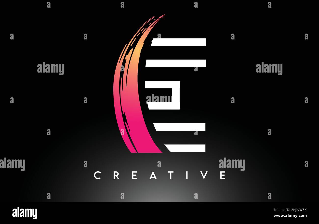 Brush Letter E Logo Design with White Outline and Black Background ...