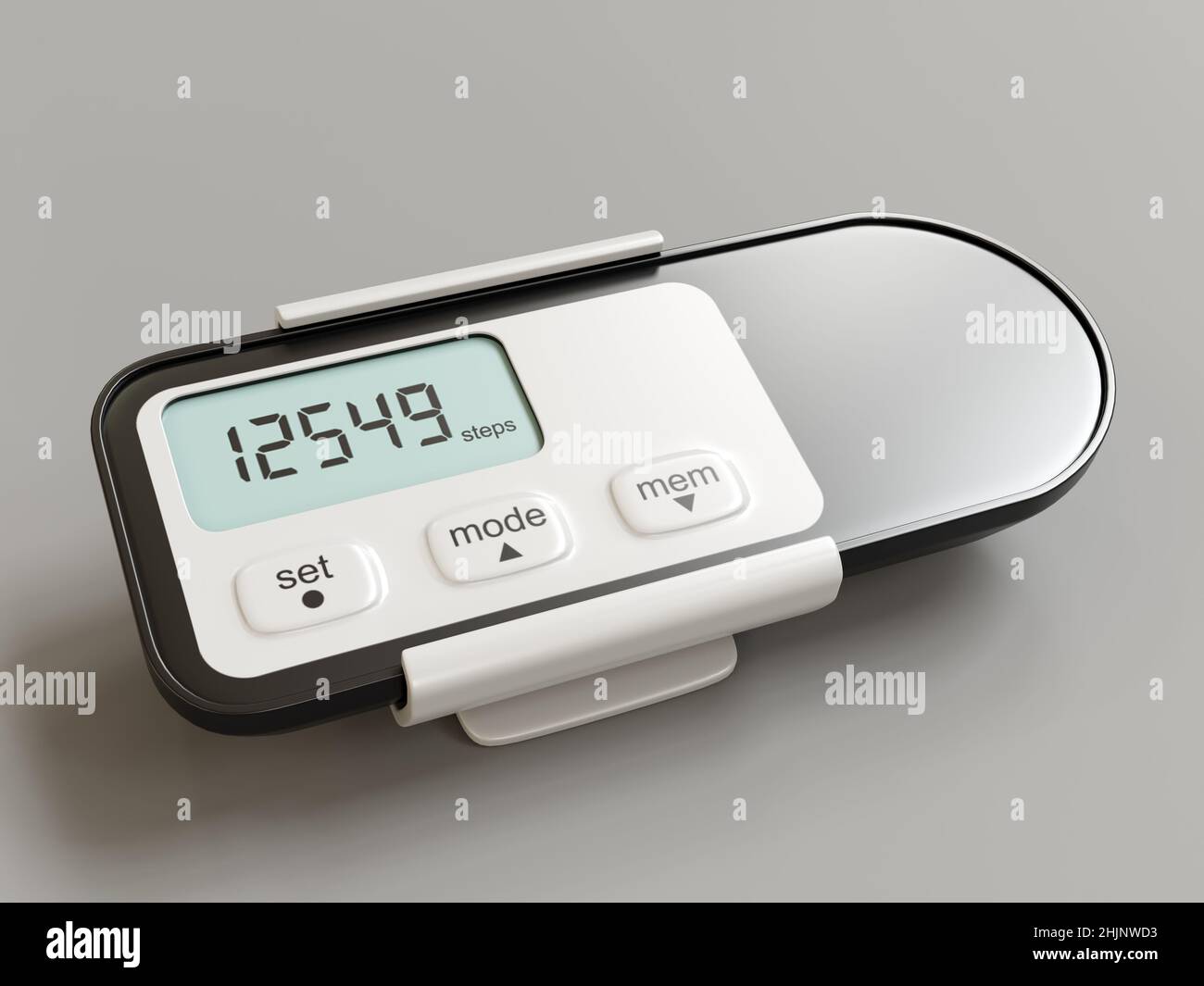 3D rendering of pedometer device shot on gray background Stock Photo