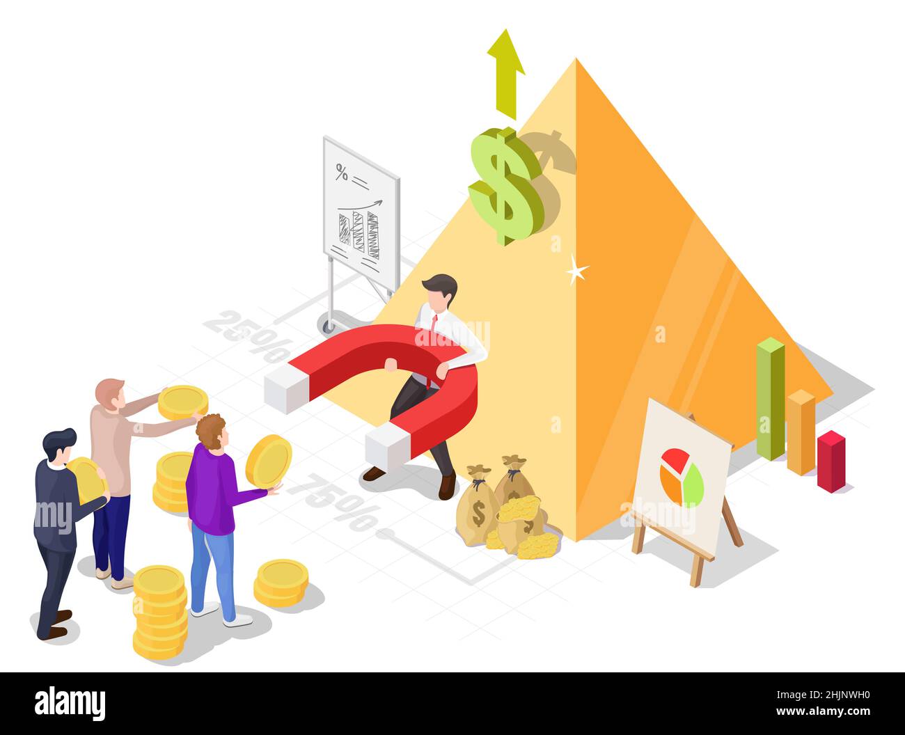 Ponzi scheme, financial pyramid, fraud investment scam, vector