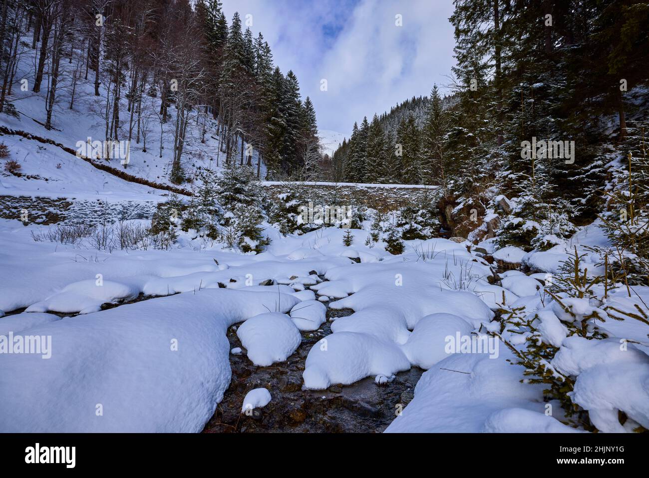 winter images with a mountain river. idyllic landscape Stock Photo - Alamy