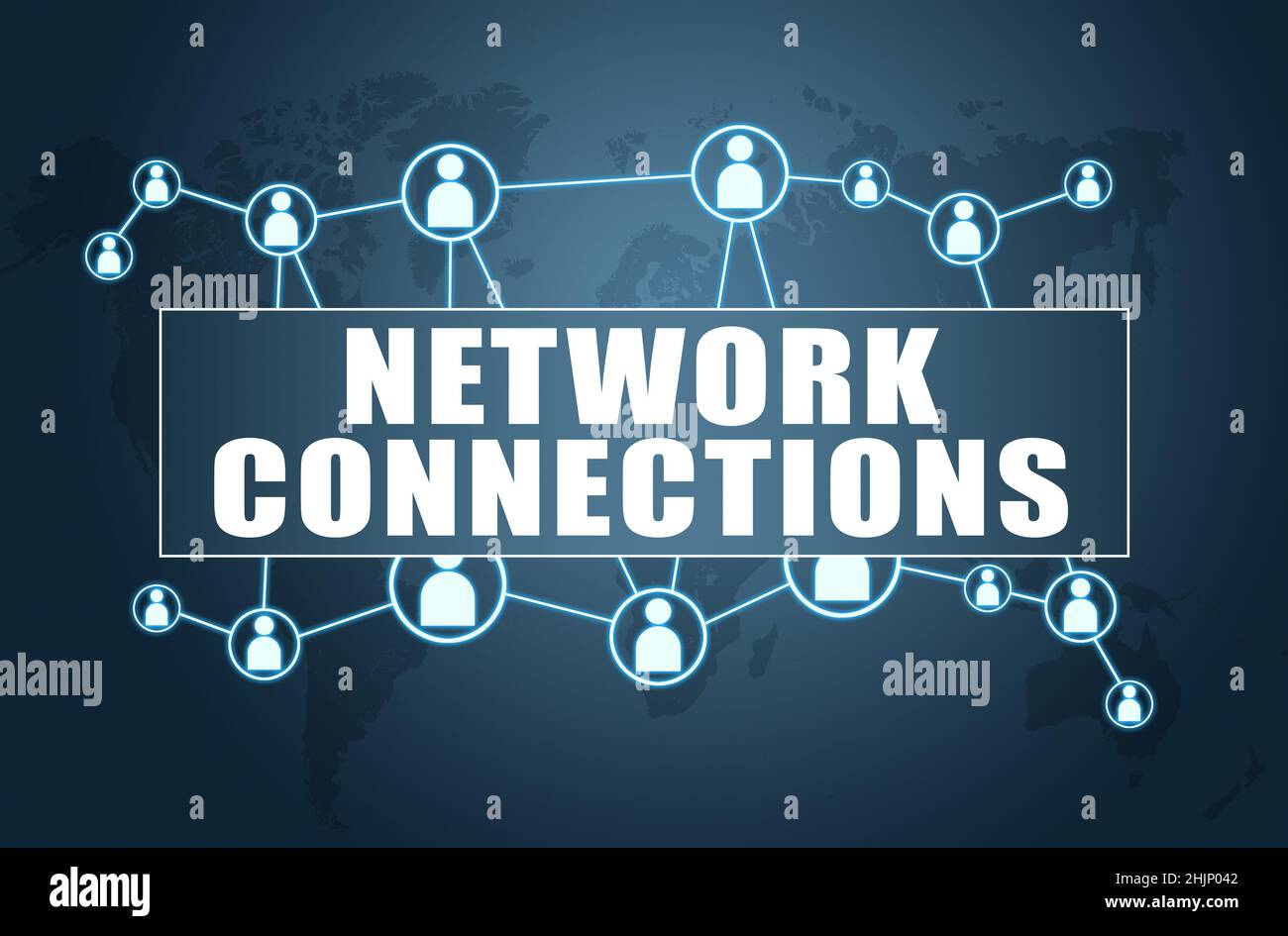 Network Connections - text concept on blue background with world map ...
