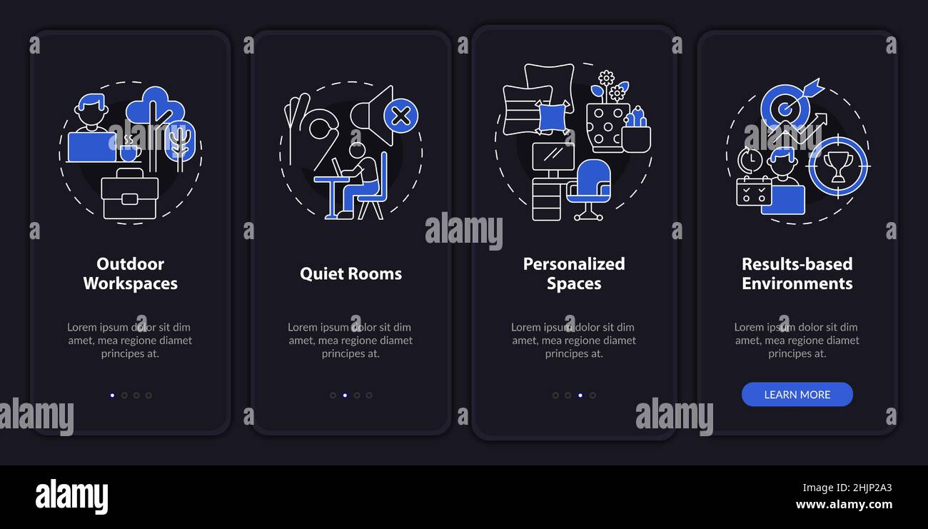Creating positive work culture night mode onboarding mobile app screen ...