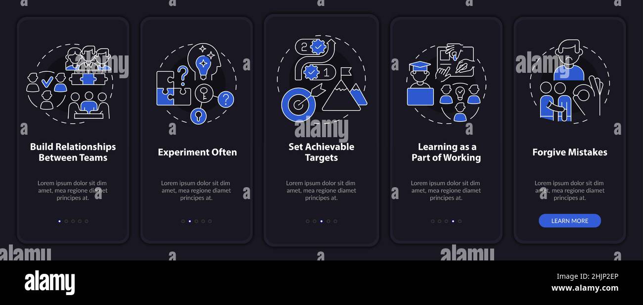 Worker commitment ideas night mode onboarding mobile app screen Stock ...