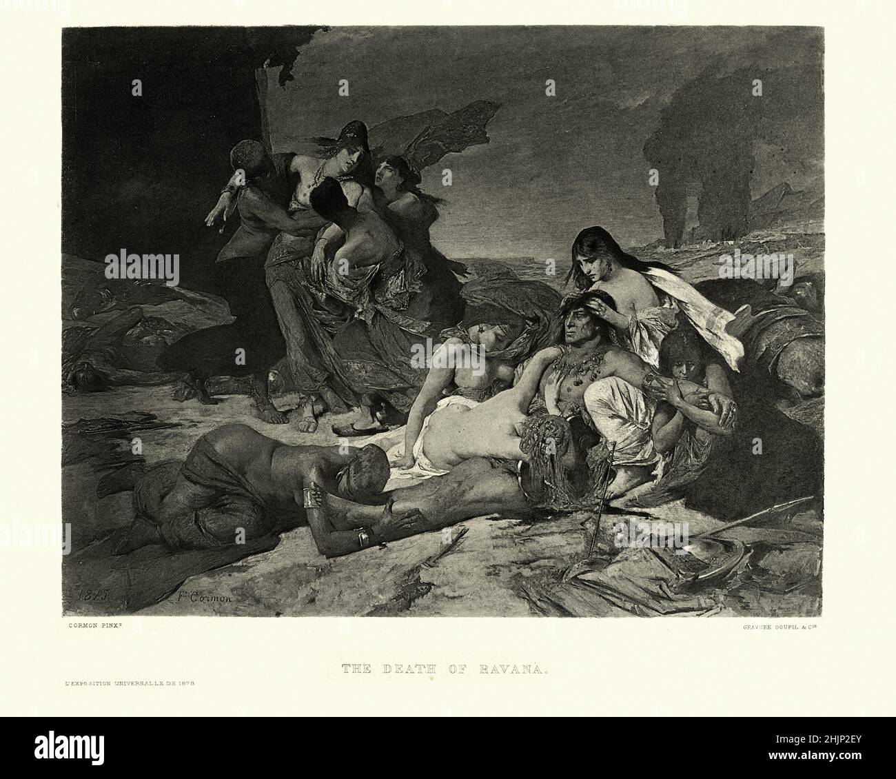 Vintage illustration of The Death of Ravana, King of Lanka by Fernand Cormon. Stock Photo