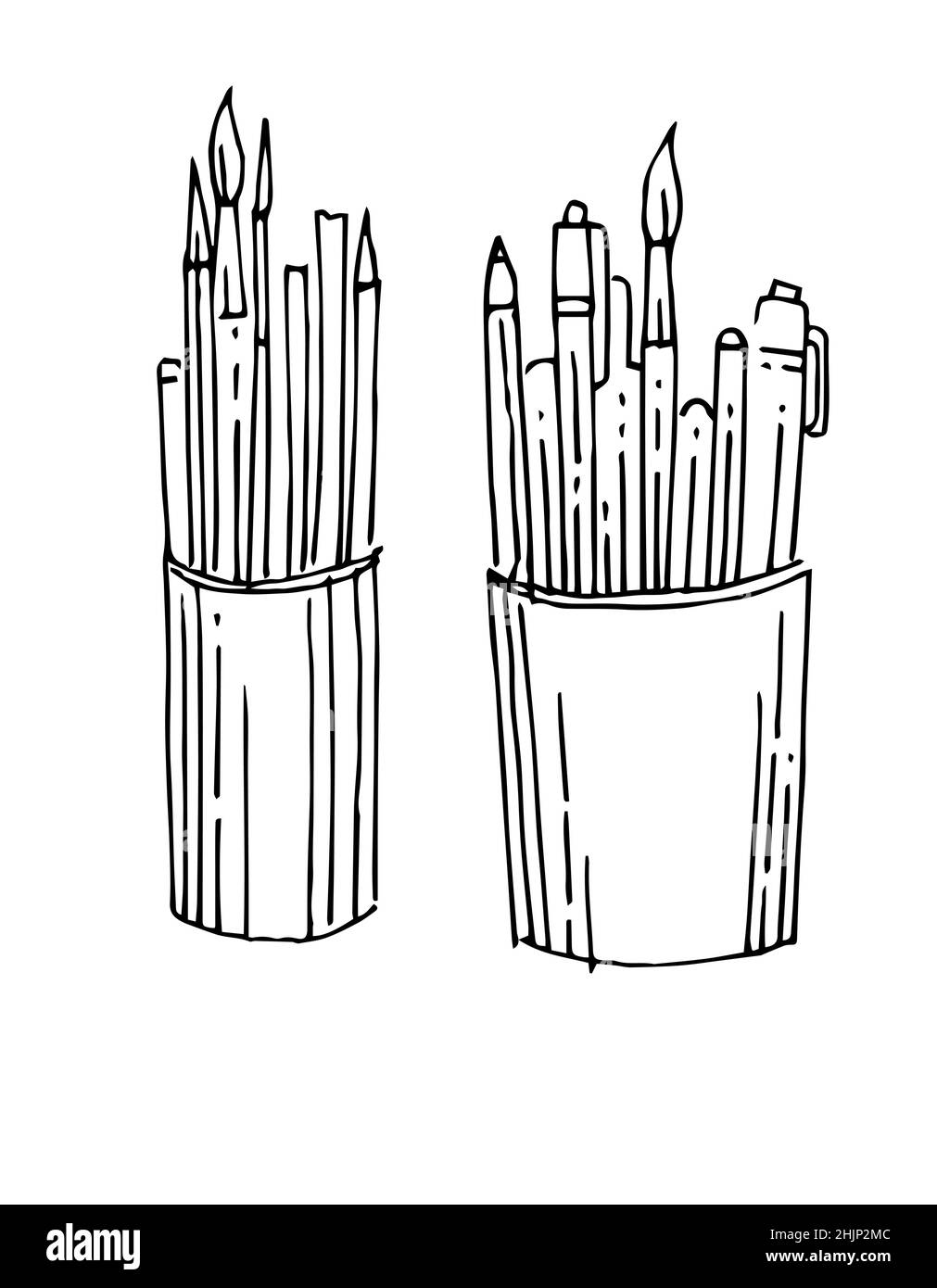 brush pot drawing with pencil shading, brush pot drawing