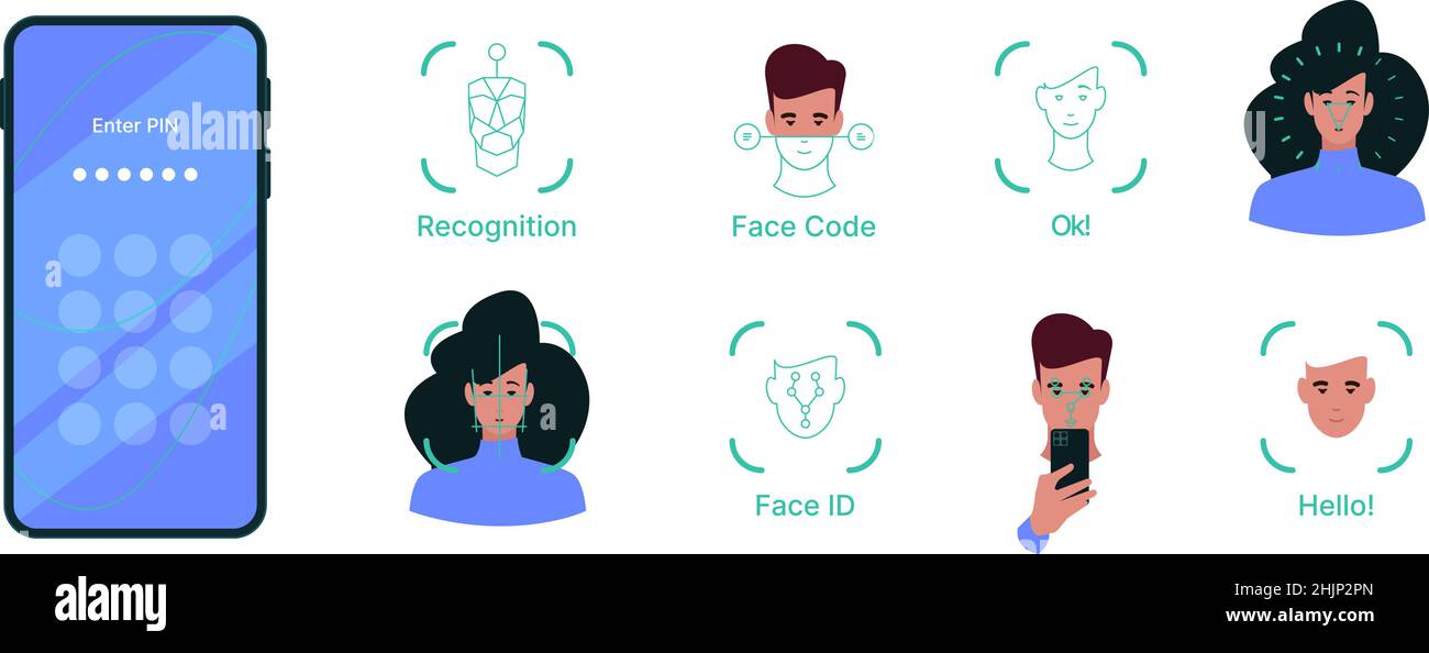 Face id. Smartphone secure system unlock for identification detection
