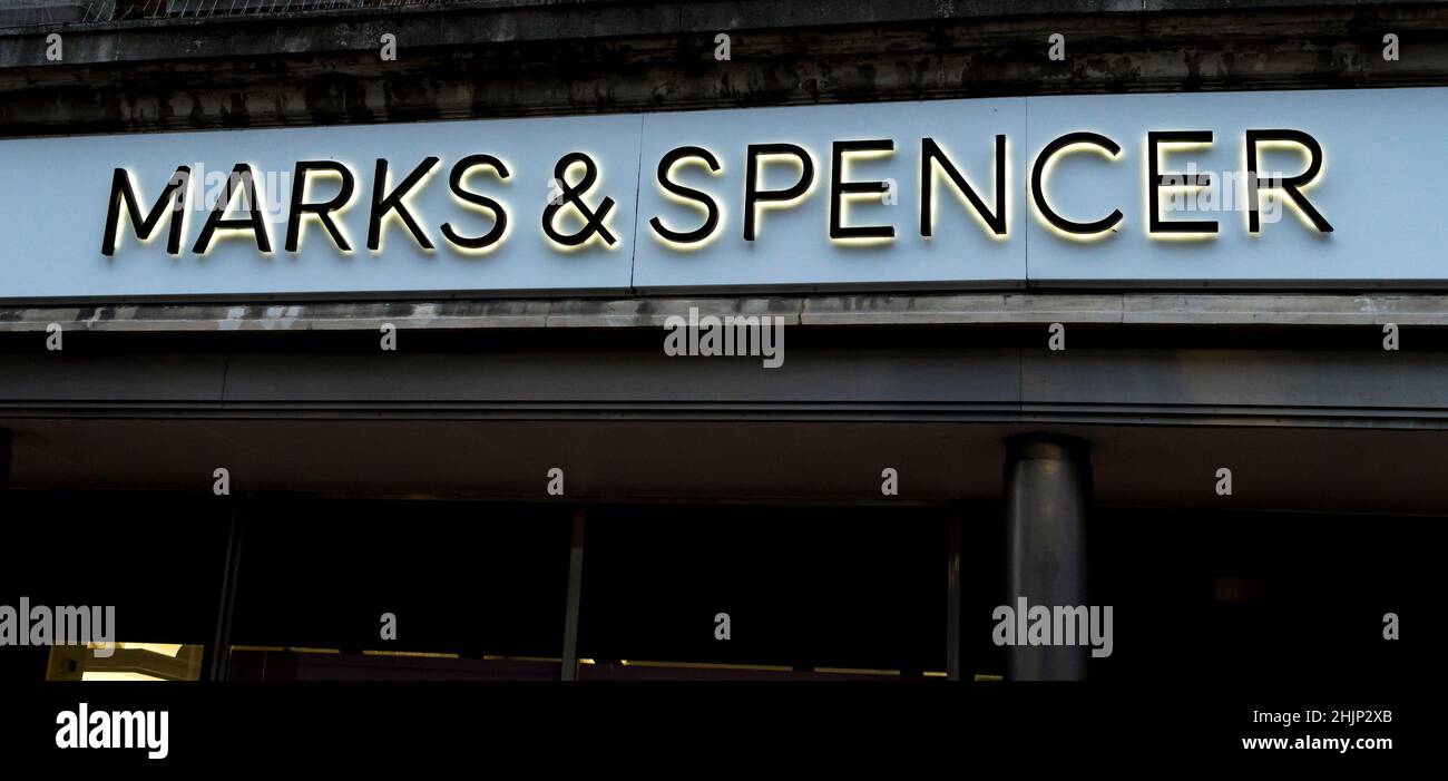 Marks & Spencer retail outlet store sign, High Street Lincoln city 2022 Stock Photo