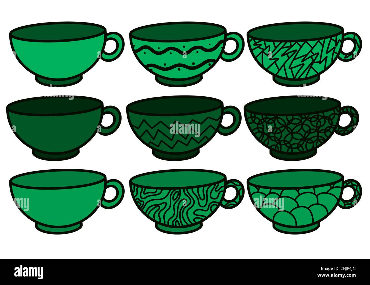 Set with cups for tea and coffee for fabrics and textiles and cards and kitchen and kids and