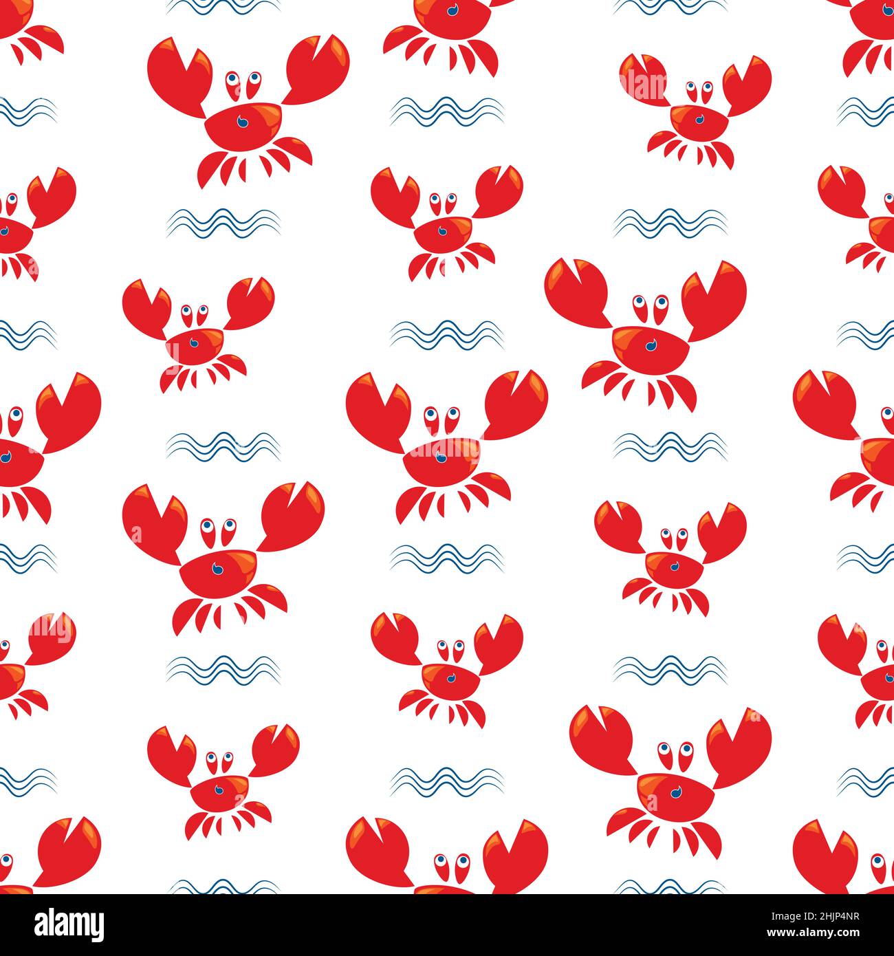 Funny red crabs and waves. Seamless pattern. Cute kids pattern for girls  and boys. Bright crabs on a white background create a cheerful cartoon  drawing, marine wallpaper Stock Vector Image & Art -