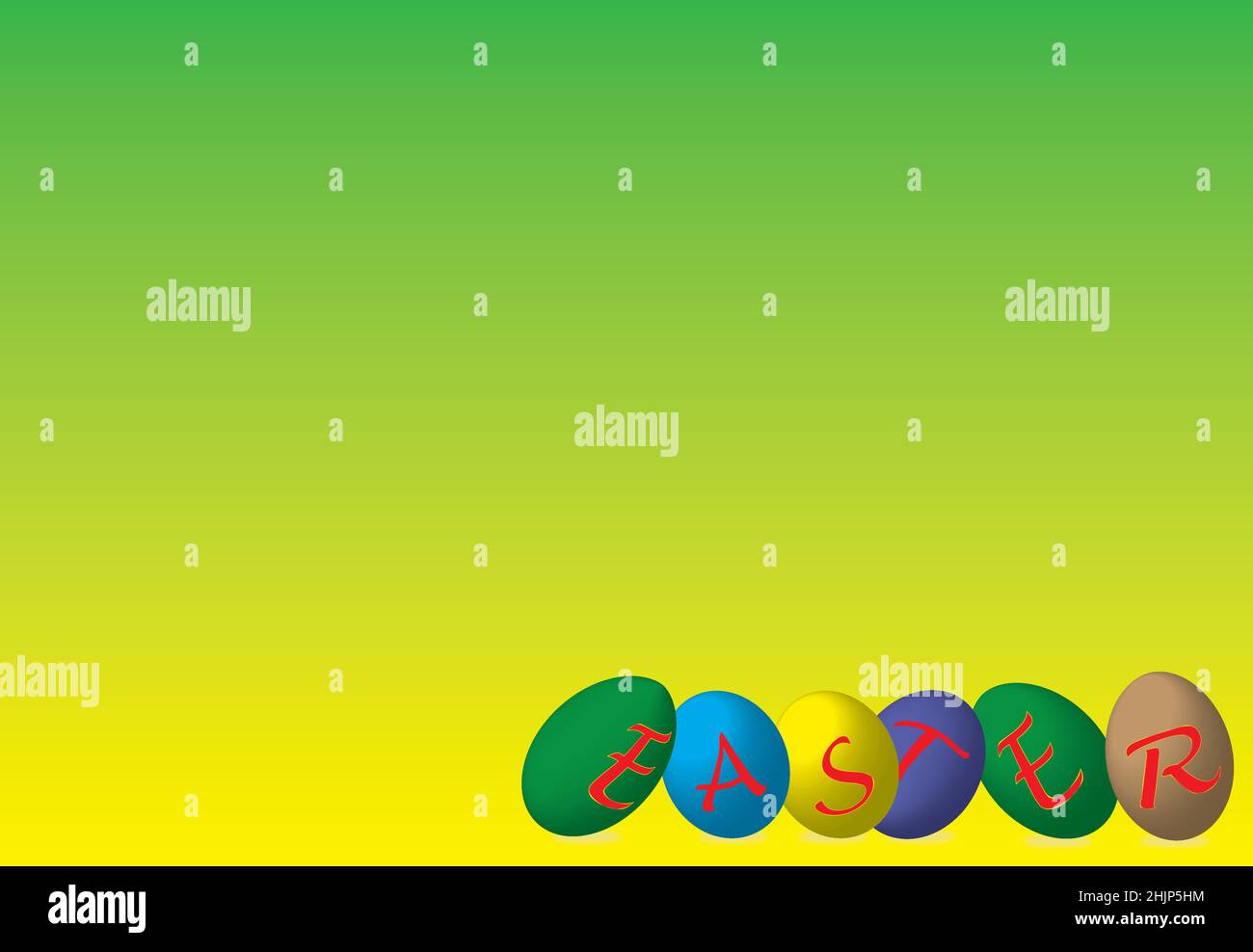 illustration of easter eggs isolated on green yellow background Stock