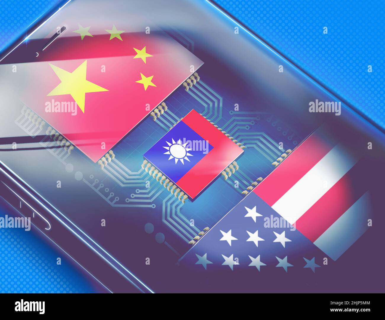 Taipei, Taiwan, 12th January - 2022; Taiwan represented as a microchip in conceptual illustration of security crisis with relations to China. Stock Photo