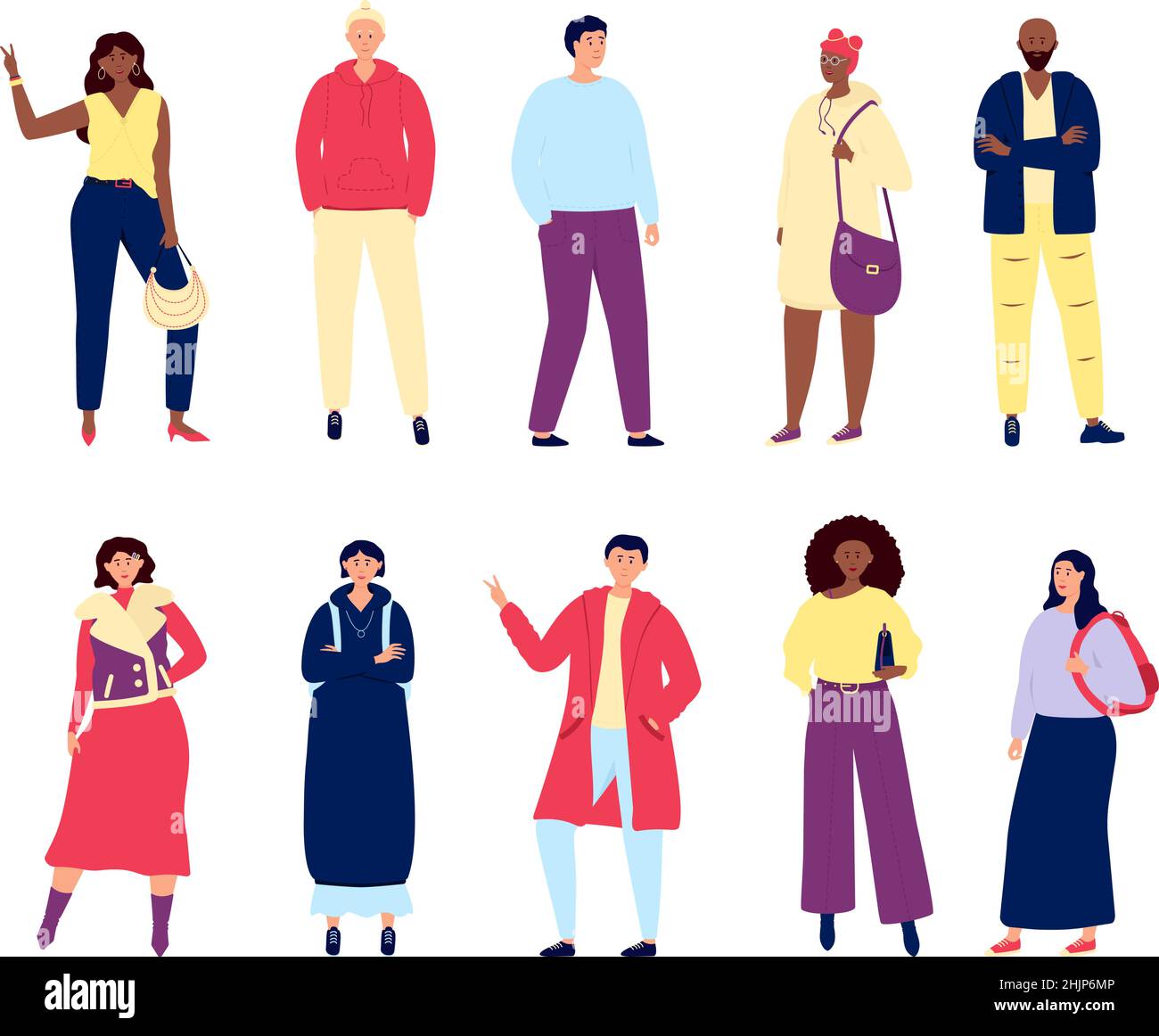 International fashion characters. Students community, hipster teenager